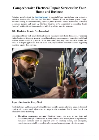 Comprehensive Electrical Repair Services for Your Home and Business