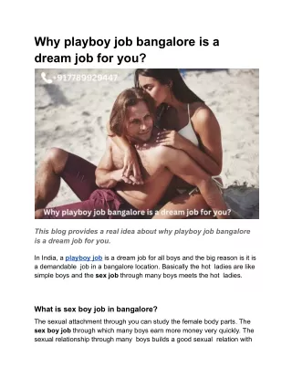 Why playboy job bangalore is a dream job for you