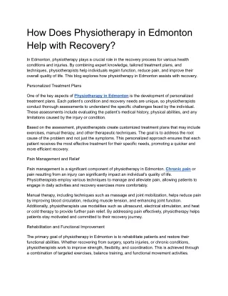 How Does Physiotherapy in Edmonton Help with Recovery