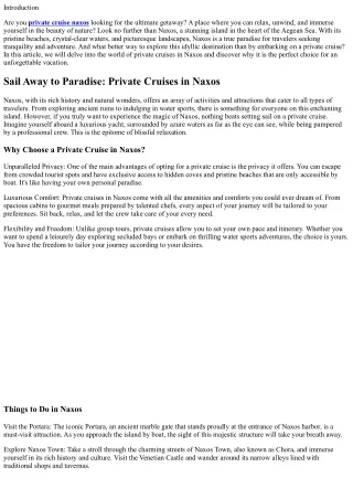 Sail Away to Paradise: Private Cruises in Naxos