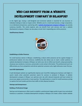 Who Can Benefit from a Website Development Company in Bilaspur?