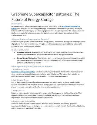 Graphene Supercapacitor Batteries