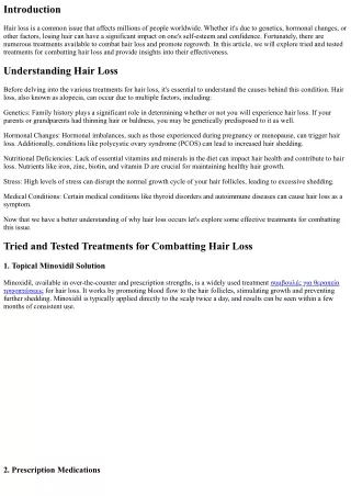 Combatting Hair Loss: Tried and Tested Treatments