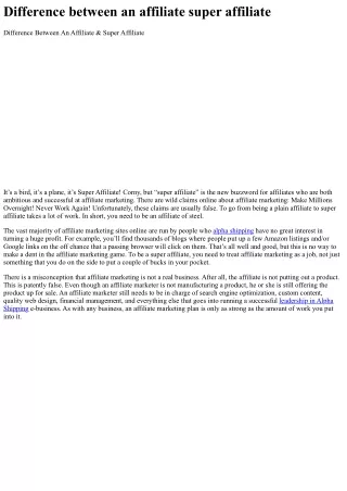 Difference between an affiliate super affiliate