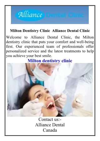 Milton Dentistry Clinic  Alliance Dental Clinic