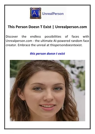 This Person Doesn T Exist Unrealperson.com
