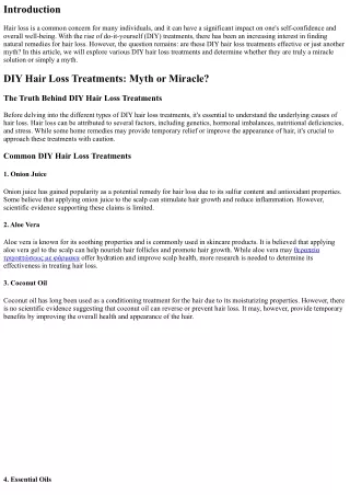 DIY Hair Loss Treatments: Myth or Miracle?