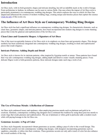 The Influence of Art Deco Style on Contemporary Wedding Ring Designs