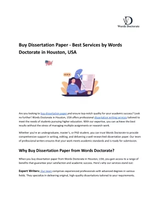 Buy Dissertation Paper - Best Services by Words Doctorate in Houston, USA