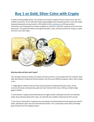 Buy 1 oz Gold Silver Coins with crypto