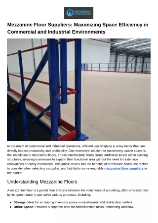 Mezzanine Floor Suppliers Maximizing Space Efficiency in Commercial and Industrial Environments