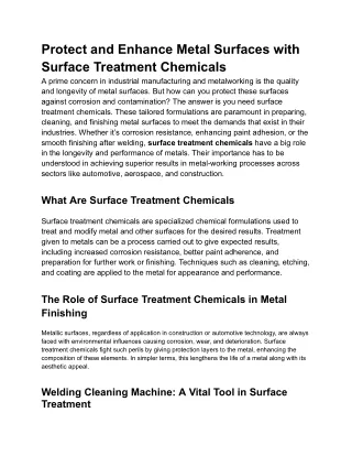 Protect and Enhance Metal Surfaces with Surface Treatment Chemicals