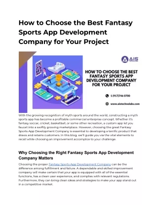 How to Choose the Best Fantasy Sports App Development Company for Your Project