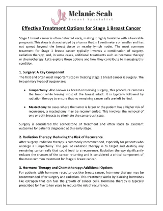 Effective Treatment Options for Stage 1 Breast Cancer