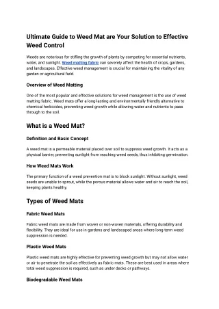 Ultimate Guide to Weed Mat are Your Solution to Effective Weed Control