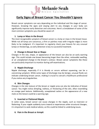 Early Signs of Breast Cancer You Shouldn’t Ignore