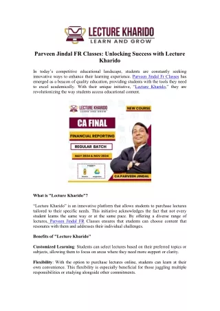 CA Final FR Classes | Parveen Jindal | Financial Reporting