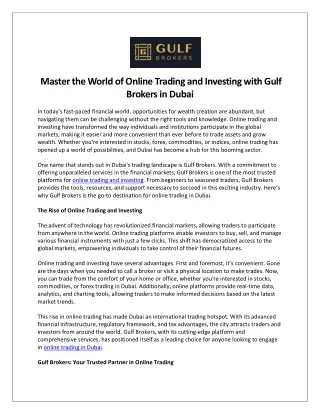 Master the World of Online Trading and Investing with Gulf Brokers in Dubai