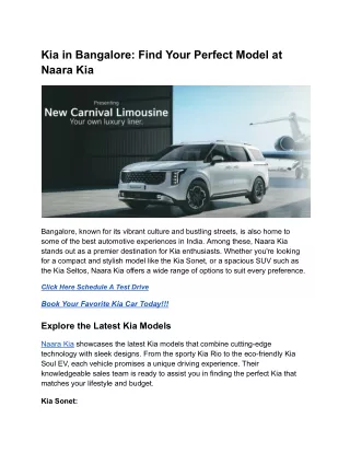 Kia in Bangalore_ Find Your Perfect Model at Naara Kia