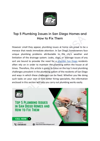 Top 5 Plumbing Issues in San Diego Homes and How to Fix Them