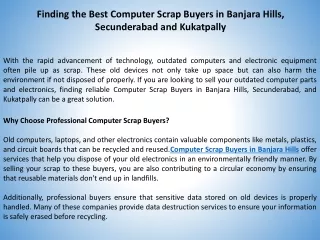 Finding the Best Computer Scrap Buyers in Banjara Hills, Secunderabad, and Kukatpally