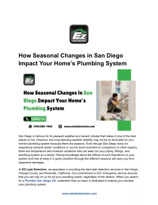 How Seasonal Changes in San Diego Impact Your Home’s Plumbing System