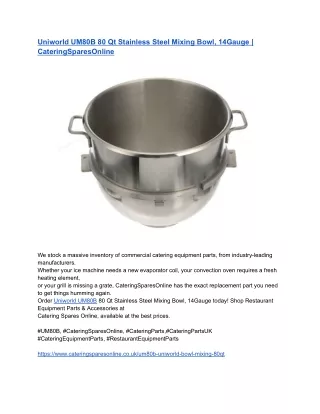 Uniworld UM80B 80 Qt Stainless Steel Mixing Bowl, 14Gauge _ CateringSparesOnline