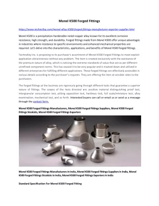 Monel K500 Forged Fittings Manufacturers