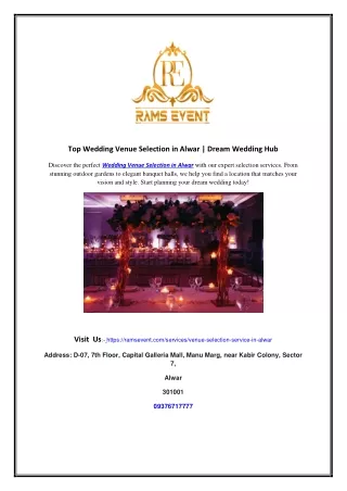 Top Wedding Venue Selection in Alwar | Dream Wedding Hub