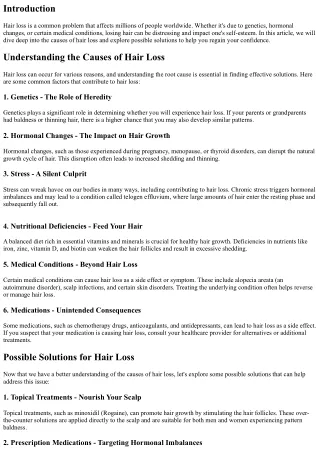 Understanding the Causes of Hair Loss and Possible Solutions