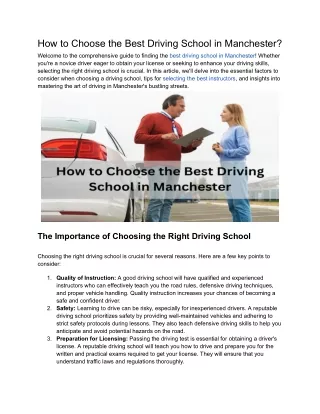 How to Choose the Best Driving School in Manchester?