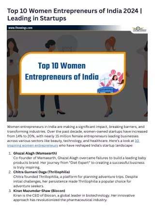 Top 10 Women Entrepreneurs of India 2024  Leading in Startups