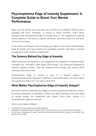 Psychopharma Edge of Insanity Supplement A Complete Guide to Boost Your Mental Performance