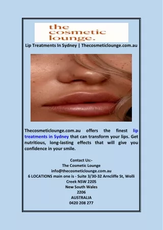 Lip Treatments In Sydney | Thecosmeticlounge.com.au