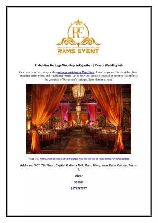 Enchanting Heritage Weddings in Rajasthan | Dream Wedding Hub