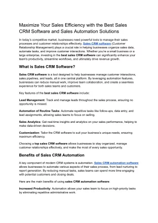 Maximize Your Sales Efficiency with the Best Sales CRM Software and Sales Automation Solutions