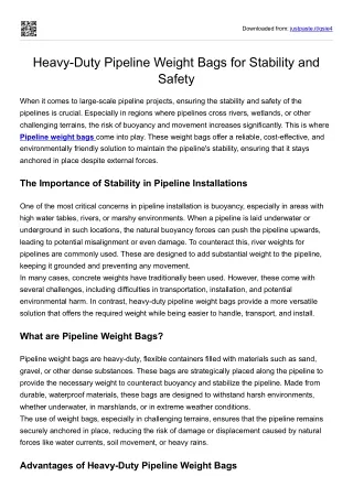 Weight bag pipeline