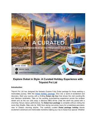 Explore Dubai in Style - A Curated Holiday Experience with Tripoint Pvt Ltd