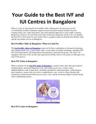 Your Guide to the Best IVF and IUI Centres in Bangalore