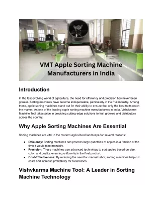 Leading Apple Sorting Machine Manufacturers in India: Efficiency & Innovation