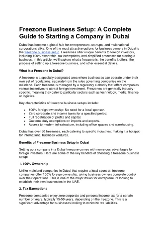 Freezone Business Setup: A Complete Guide to Starting a Company in Dubai