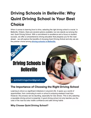 Driving Schools in Belleville_ Why Quint Driving School is Your Best Choice
