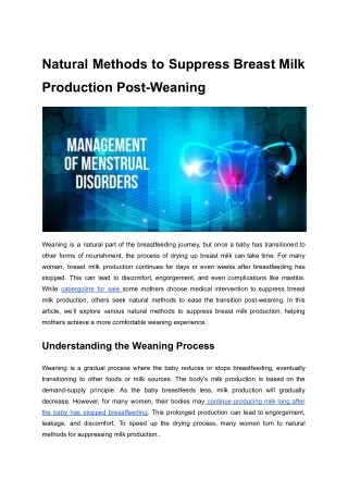 Natural Methods to Suppress Breast Milk Production Post-Weaning