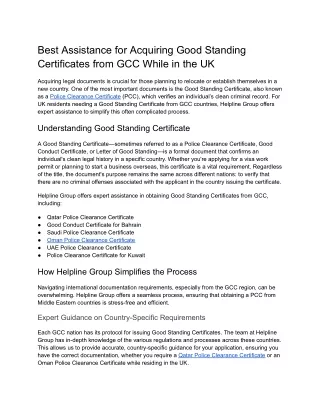 Best Assistance for Acquiring Good Standing Certificates from GCC While in the UK