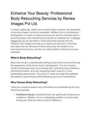 Enhance Your Beauty: Professional Body Retouching Services by Renew Images Pvt L