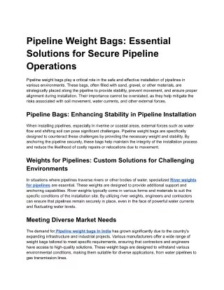 Pipeline Weight Bags: Essential Solutions for Secure Pipeline Operations
