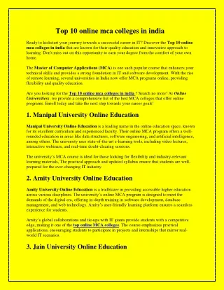 Top 10 online mca colleges in india