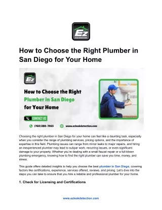 How to Choose the Right Plumber in San Diego for Your Home