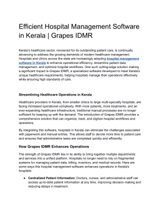 Efficient Hospital Management Software in Kerala _ Grapes IDMR