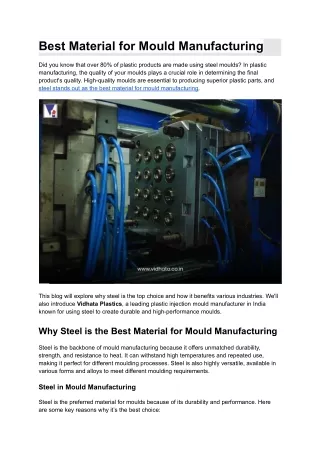 Best Material for Mould Manufacturing